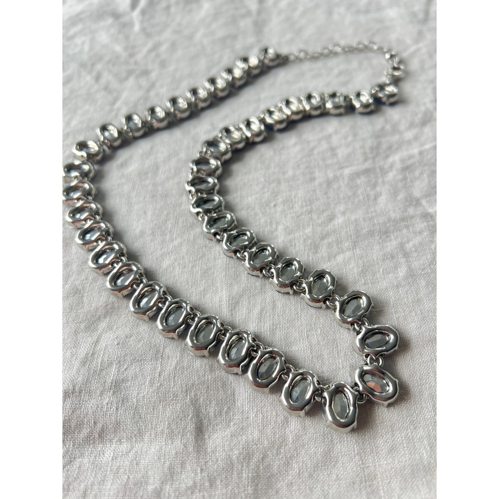 Blue Oval Stone Silver Tone Collar Necklace OS Elegant Statement - Picture 6 of 7